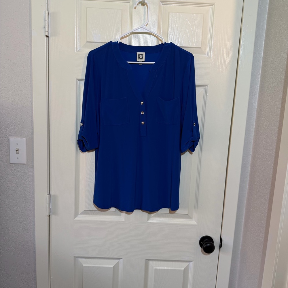 Anne Klein Royal Blue Blouse with Button Accents